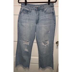 YMI Dream Cropped Jeans Size 11 (27x25) Distressed‎ Frayed Hem Straight Leg